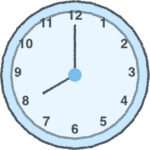 時計 イラスト クレヨン風 8時 スカイブルー 無料