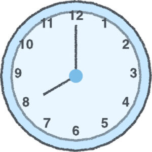 時計 イラスト クレヨン風 8時 スカイブルー 無料