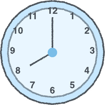 時計 イラスト クレヨン風 8時 スカイブルー 無料