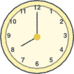 時計 イラスト クレヨン風 8時 イエロー 無料