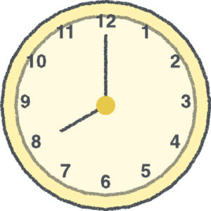 時計 イラスト クレヨン風 8時 イエロー 無料