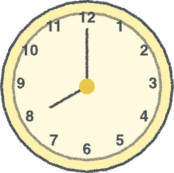 時計 イラスト クレヨン風 8時 イエロー 無料