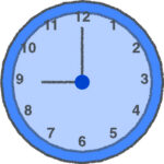 時計 イラスト クレヨン風 9時 ブルー 無料