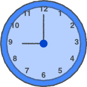 時計 イラスト クレヨン風 9時 ブルー 無料