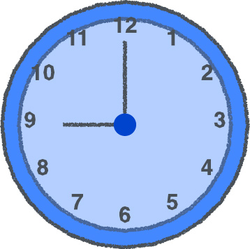時計 イラスト クレヨン風 9時 ブルー 無料