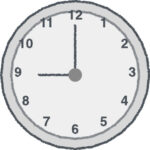 時計 イラスト クレヨン風 9時 グレー 無料