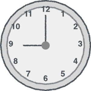 時計 イラスト クレヨン風 9時 グレー 無料