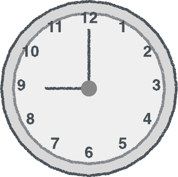 時計 イラスト クレヨン風 9時 グレー 無料