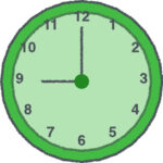 時計 イラスト クレヨン風 9時 グリーン 無料