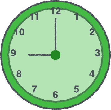 時計 イラスト クレヨン風 9時 グリーン 無料