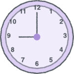 時計 イラスト クレヨン風 9時 ラベンダー 無料