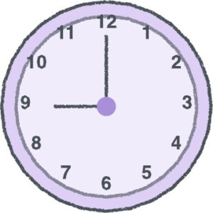 時計 イラスト クレヨン風 9時 ラベンダー 無料