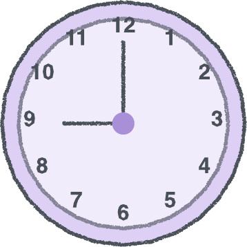 時計 イラスト クレヨン風 9時 ラベンダー 無料