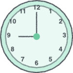 時計 イラスト クレヨン風 9時 ミント 無料