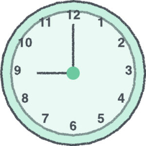 時計 イラスト クレヨン風 9時 ミント 無料