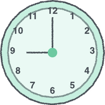 時計 イラスト クレヨン風 9時 ミント 無料
