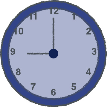 時計 イラスト クレヨン風 9時 ネイビー 無料