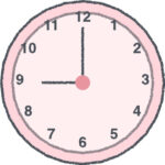 時計 イラスト クレヨン風 9時 ピンク 無料