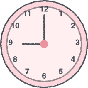 時計 イラスト クレヨン風 9時 ピンク 無料