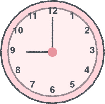 時計 イラスト クレヨン風 9時 ピンク 無料
