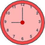 時計 イラスト クレヨン風 9時 レッド 無料