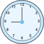 時計 イラスト クレヨン風 9時 スカイブルー 無料