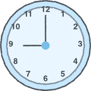 時計 イラスト クレヨン風 9時 スカイブルー 無料