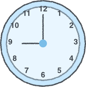 時計 イラスト クレヨン風 9時 スカイブルー 無料