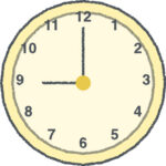 時計 イラスト クレヨン風 9時 イエロー 無料