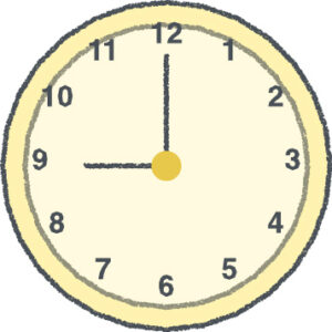 時計 イラスト クレヨン風 9時 イエロー 無料