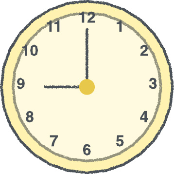 時計 イラスト クレヨン風 9時 イエロー 無料