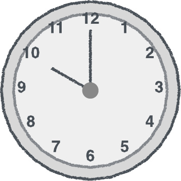 時計 イラスト クレヨン風 10時 グレー 無料
