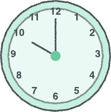 時計 イラスト クレヨン風 10時 ミント 無料