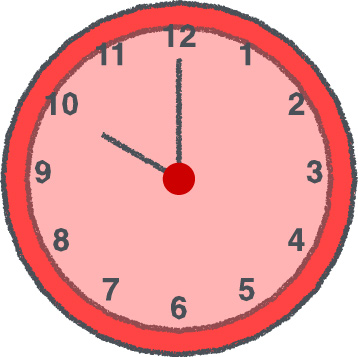 時計 イラスト クレヨン風 10時 レッド 無料