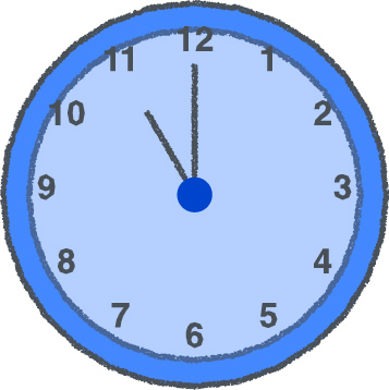 時計 イラスト クレヨン風 11時 ブルー 無料