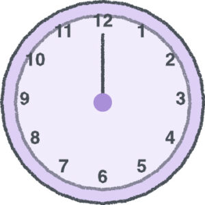 時計 イラスト クレヨン風 12時 ラベンダー 無料