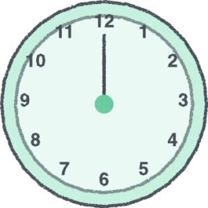 時計 イラスト クレヨン風 12時 ミント 無料