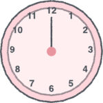 時計 イラスト クレヨン風 12時 ピンク 無料