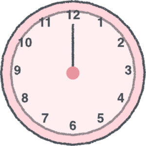 時計 イラスト クレヨン風 12時 ピンク 無料