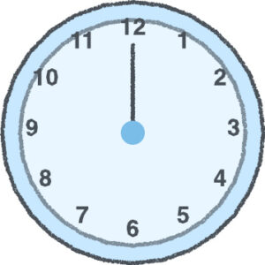 時計 イラスト クレヨン風 12時 スカイブルー 無料