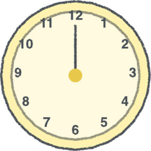 時計 イラスト クレヨン風 12時 イエロー 無料