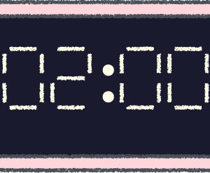 デジタル時計 イラスト クレヨン風 2時 ピンク 無料
