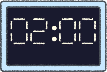 デジタル時計 イラスト クレヨン風 2時 スカイブルー 無料