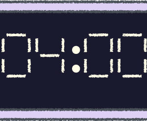 デジタル時計 イラスト クレヨン風 4時 ラベンダー 無料