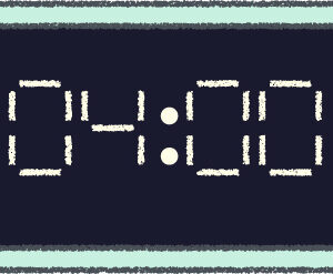 デジタル時計 イラスト クレヨン風 4時 ミント 無料