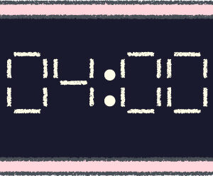 デジタル時計 イラスト クレヨン風 4時 ピンク 無料