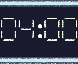 デジタル時計 イラスト クレヨン風 4時 スカイブルー 無料