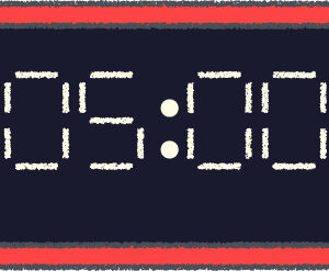 デジタル時計 イラスト クレヨン風 5時 レッド 無料