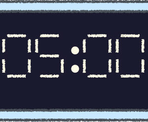 デジタル時計 イラスト クレヨン風 5時 スカイブルー 無料