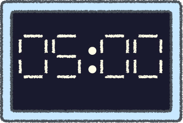 デジタル時計 イラスト クレヨン風 5時 スカイブルー 無料